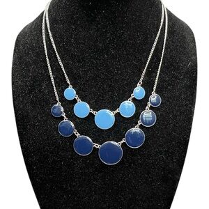 Cato C1946 Two Layer Graduated Blue‎ Enamel Disk Necklace on Silvertone Chains